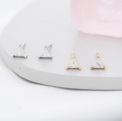 CZ triangle Stud Earrings in Sterling Silver, Silver or Gold, Dainty Earrings, Stacking Earrings, CZ Crystal Stud