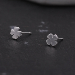 Sterling Silver Little Four Leaf Clover Shamrock Leaf Minimalist Tiny Stud Earrings,Cute,Fun, Simple and Elegant Jewellery