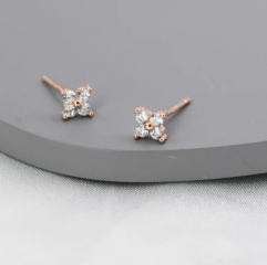CZ Flower Stud Earrings in Sterling Silver, Rose Gold Over Sterling Silver, Hydrangea Flower Earrings, Four CZ Earrings