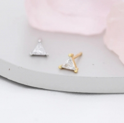 CZ triangle Stud Earrings in Sterling Silver, Silver or Gold, Dainty Earrings, Stacking Earrings, CZ Crystal Stud