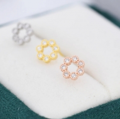 Sterling Silver Tiny CZ Circle Wreath Stud Earrings, Silver, Gold or Rose Gold, Tiny CZ Circle Earrings
