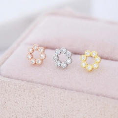 Sterling Silver Tiny CZ Circle Wreath Stud Earrings, Silver, Gold or Rose Gold, Tiny CZ Circle Earrings