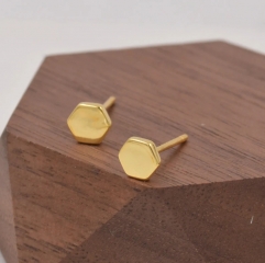 Sterling Silver Hexagon Geometry Stud Earrings, Silver or Gold, Minimalist Geometric Design, Anti-Tarnish Finish