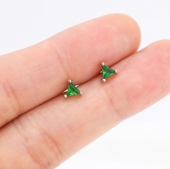 Emerald Green CZ Triangle Stud Earrings in Sterling Silver, Silver or Gold, Dainty Earrings, Stacking Earrings, CZ Crystal Stud