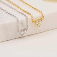 Extra Tiny Three Dot Necklace in Sterling Silver, Three CZ Trinity Necklace, Silver or Gold