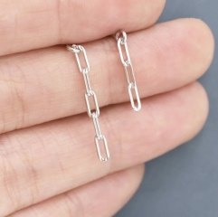 Asymmetric Chain Drop Earrings in Sterling Silver, Silver or Gold, Mismatched Dainty and Delicate Paperclip Chain EarringsGeometric