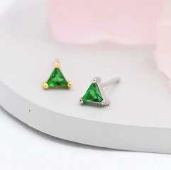 Emerald Green CZ Triangle Stud Earrings in Sterling Silver, Silver or Gold, Dainty Earrings, Stacking Earrings, CZ Crystal Stud