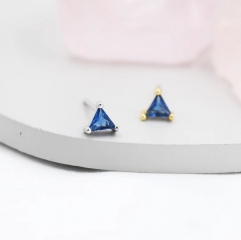 Sapphire Blue CZ triangle Stud Earrings in Sterling Silver, Silver or Gold, Dainty Earrings, Stacking Earrings, CZ Crystal Stud