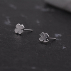 Sterling Silver Little Four Leaf Clover Shamrock Leaf Minimalist Tiny Stud Earrings,Cute,Fun, Simple and Elegant Jewellery