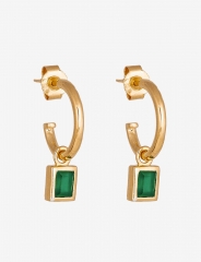 Emerald Stone Earrings, Gold Green Onyx Pendant Earrings, Rose Dangle Earrings American Jewellery