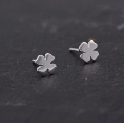 Sterling Silver Little Four Leaf Clover Shamrock Leaf Minimalist Tiny Stud Earrings,Cute,Fun, Simple and Elegant Jewellery