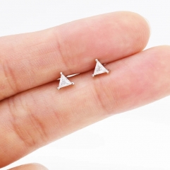 CZ triangle Stud Earrings in Sterling Silver, Silver or Gold, Dainty Earrings, Stacking Earrings, CZ Crystal Stud