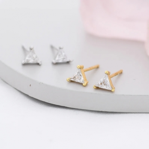 CZ triangle Stud Earrings in Sterling Silver, Silver or Gold, Dainty Earrings, Stacking Earrings, CZ Crystal Stud