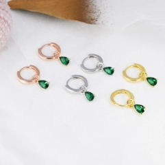 Sterling Silver Emerald Green CZ Droplet Hoop Earrings, Silver, Gold or Rose Gold, Pear Cut Drop Earrings, Interchangeable Charms