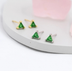 Emerald Green CZ Triangle Stud Earrings in Sterling Silver, Silver or Gold, Dainty Earrings, Stacking Earrings, CZ Crystal Stud