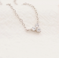 Extra Tiny Three Dot Necklace in Sterling Silver, Three CZ Trinity Necklace, Silver or Gold