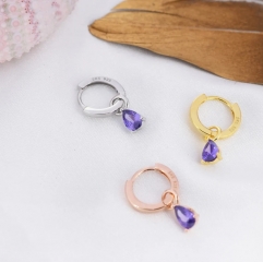 Sterling Silver Amethyst Purple CZ Droplet Hoop Earrings, Silver, Gold or Rose Gold, Pear Cut Drop Earrings, Interchangeable Charms