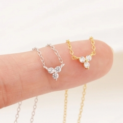 Extra Tiny Three Dot Necklace in Sterling Silver, Three CZ Trinity Necklace, Silver or Gold