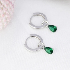Sterling Silver Emerald Green CZ Droplet Hoop Earrings, Silver, Gold or Rose Gold, Pear Cut Drop Earrings, Interchangeable Charms