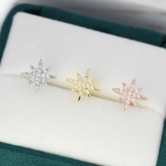 Starburst Stud Earrings in Sterling Silver with Sparkly CZ Crystals, North Star Earrings, Silver Gold and Rose Gold, Celestial Jewellery