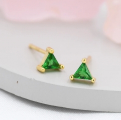 Emerald Green CZ Triangle Stud Earrings in Sterling Silver, Silver or Gold, Dainty Earrings, Stacking Earrings, CZ Crystal Stud