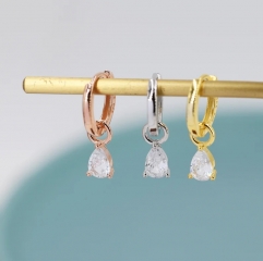 Sterling Silver Pear Cut CZ Droplet Hoop Earrings, Silver, Gold or Rose Gold, Droplet Dangle Hoop Earrings, Interchangeable Charms