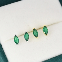 Sterling Silver Emerad Green Marquise Stud Earrings, Simulated Emerald Crystal, Minimalist Geometric Design, Birthstone