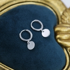 Sterling Silver Round Disk Drop Earrings, Silver or Gold,Huggie Hoop Earrings with Dangling Coins, Coin Earrings,Hoop Earrings,Disk Charm