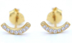 Tiny Curved Bar Stud Earrings with Cubic Zirconia for Girls