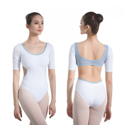 Adult Two Tone 1/2 Sleeve Mesh Leotard