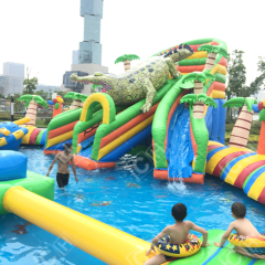 CH Hot Sales Inflatable Water Park Inflatable Crocodile Coconut Palm Mobile Pool Park