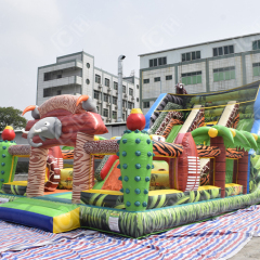 CH Animal Jungle Theme Inflatable Slide Fun City Kids Inflatable Double Lanes Inflatable Dry Slide For Sale