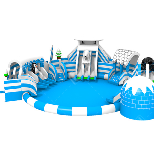 CH Outdoors Commercial Blue And White Polar Bear Dolphin Mobile Pool Park Large Inflatable Water Park