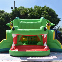 CH New Arrival Inflatable crocodile shooting bouncer with slide for kids, Inflatable animal bouncer with tree for backyard