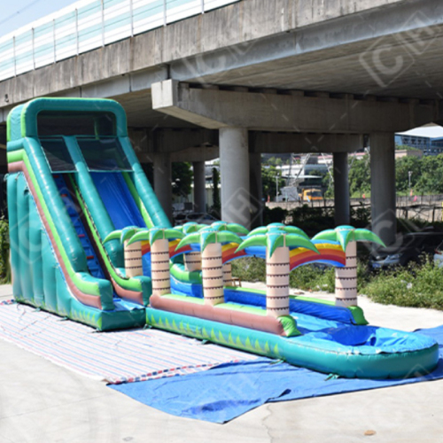 Giant Tropical Palm Jungle Water Slide Big Water Inflatable Slide Solar Powered Water Pump For Swimming Pool Slide