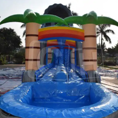 CH Super Long Marble Grey Pvc Exciting Inflatable Dual Slides/ Tropical Palm Tree Slide With Pool