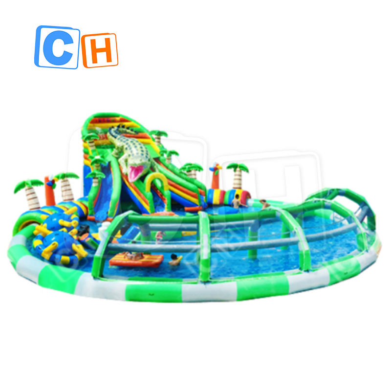 CH Hot Sales Inflatable Water Park Inflatable Crocodile Coconut Palm Mobile Pool Park