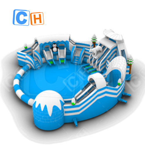 CH Outdoors Commercial Blue And White Polar Bear Dolphin Mobile Pool Park Large Inflatable Water Park
