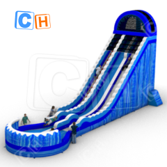 CH Hurricane Color Super Long Blue Exciting Double Slide Inflatable Water Slide With Swimming Pool