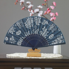 Batik style chinois bleu imprimé tissu ventilateur