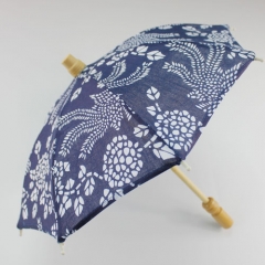 手工土布蓝印花布伞(直柄) 演出伞摄影道具 民族伞，风工艺伞舞蹈伞迷你款， 蓝印花布伞（半径10cm），橱窗小摆设工艺品， 可爱小伞，