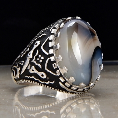 Fashion mens black onyx oxidised plated jewellery rings in silver or copper agate ring in silver jewelry