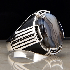 Customized logo ring,black agate ring,man ring,big stone ring.ring jewelry