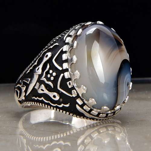 Fashion jewelry 925 sterling silver ring men Ring with black gemstone