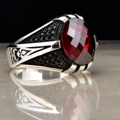 Red zircon design big stone sterling silver 925 ring wholesale