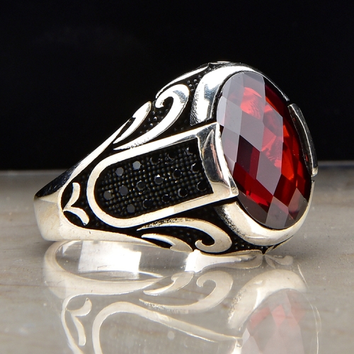 Red zircon design big stone sterling silver 925 figure ring wholesale
