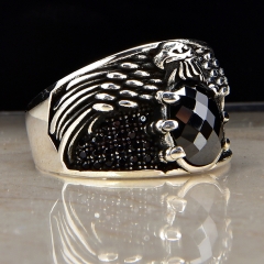 Sterling Silver Ottoman Tugra Zircon Men Ring S925 wholesale