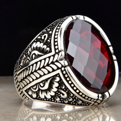 Fashion 925 Sterling Silver Finger Ring For Men With Agate Gemstone