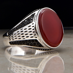 cost performance 925 sterling silver red stone ring silver man ring gemstone