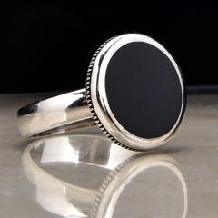 Design Turkish Jewelry 925 Sterling Silver Black Agate Thai Silver Punk Retro Rings